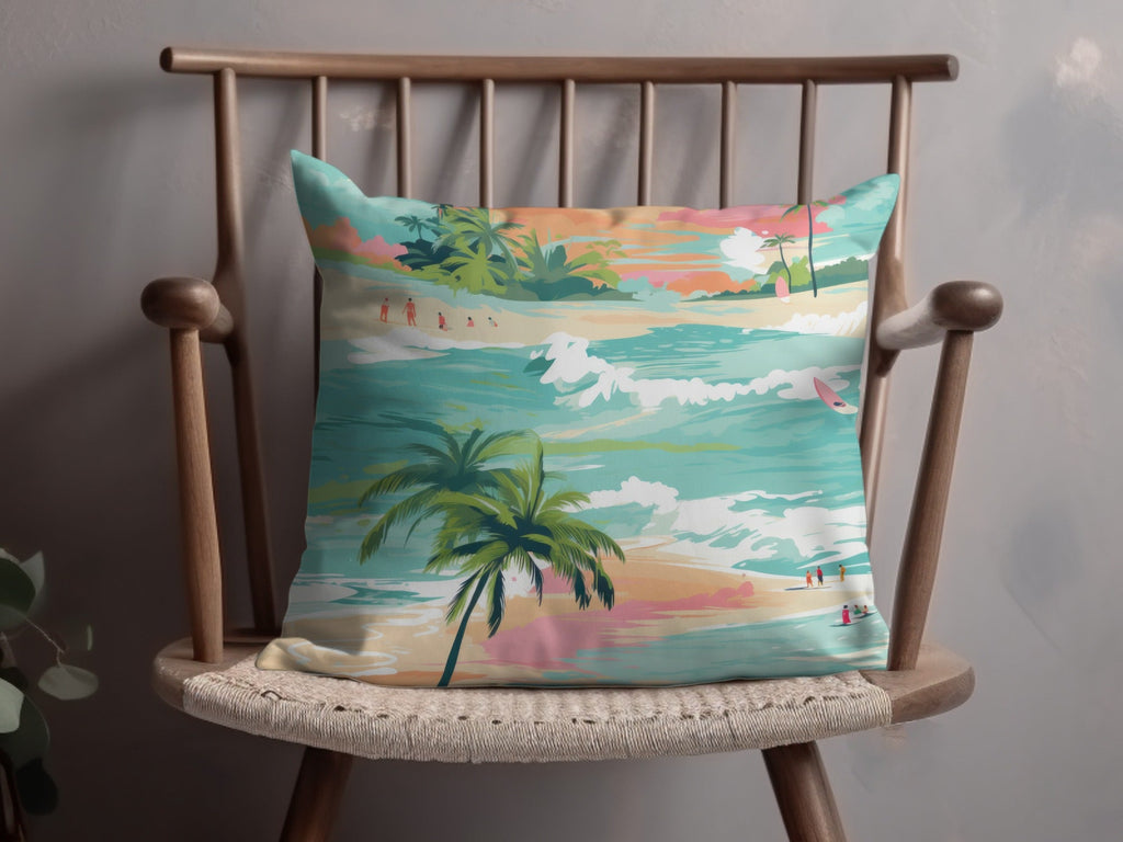 Beachy Seamless Pattern, Digital Tropical Summer Illustration, Summer Vibes Graphic, Beach, Palm Trees, Surfing, Digital Paper, Fabric Design - Moore and Mountain