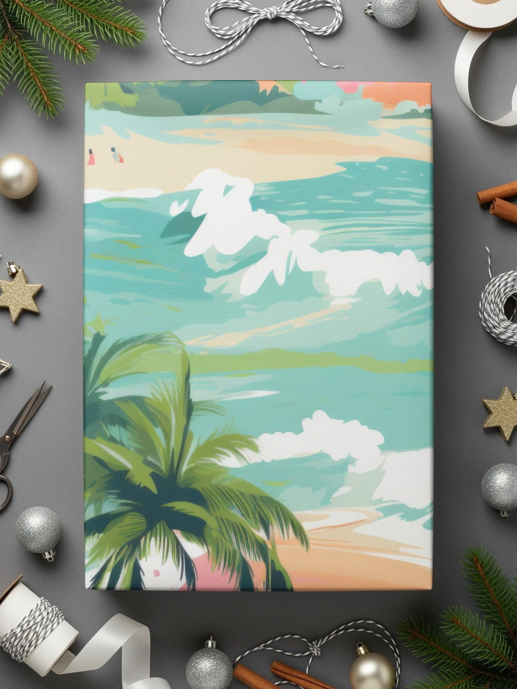 Beachy Seamless Pattern, Digital Tropical Summer Illustration, Summer Vibes Graphic, Beach, Palm Trees, Surfing, Digital Paper, Fabric Design - Moore and Mountain
