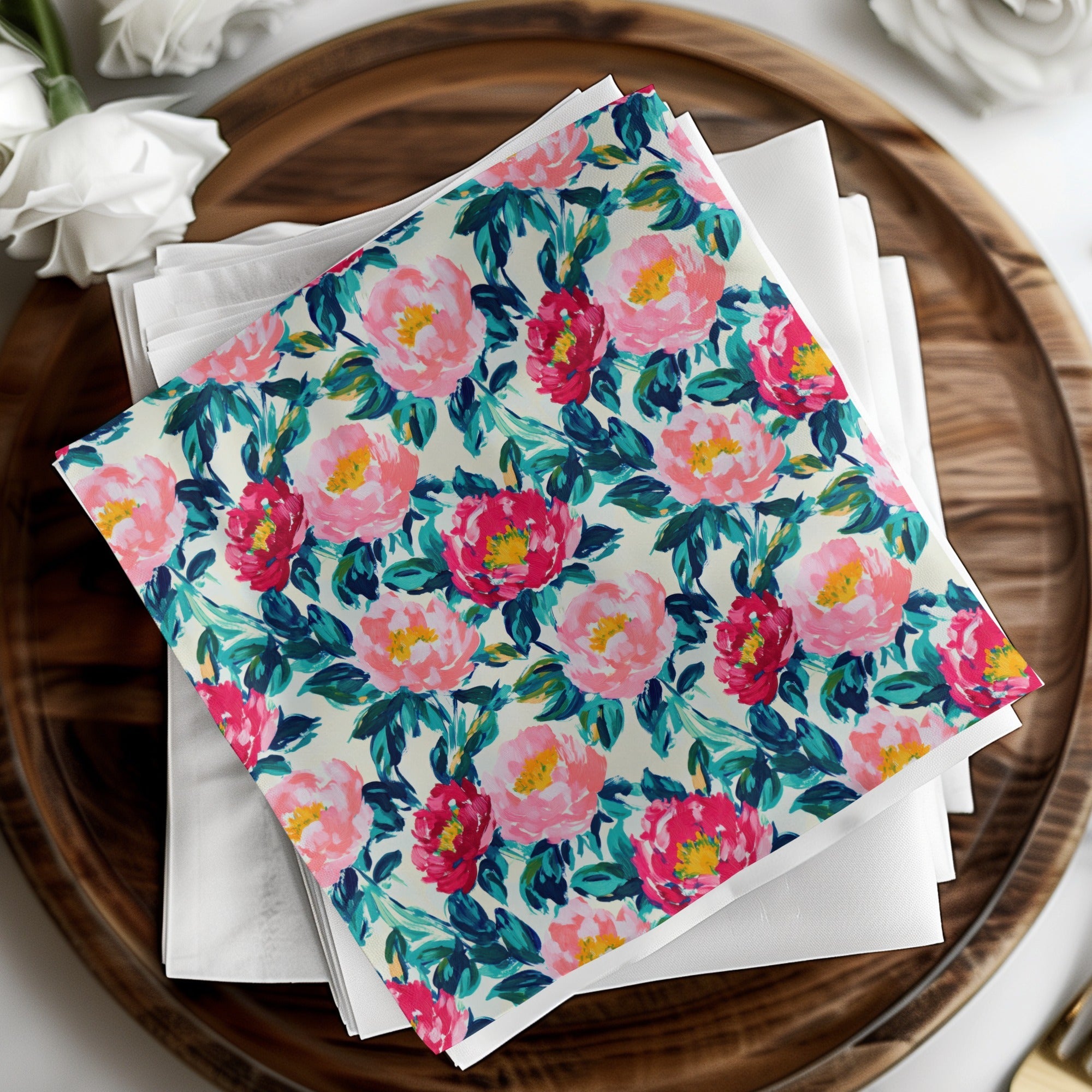 Beautiful Floral Print With Dark Green Leaves Digital - Moore and Mountain