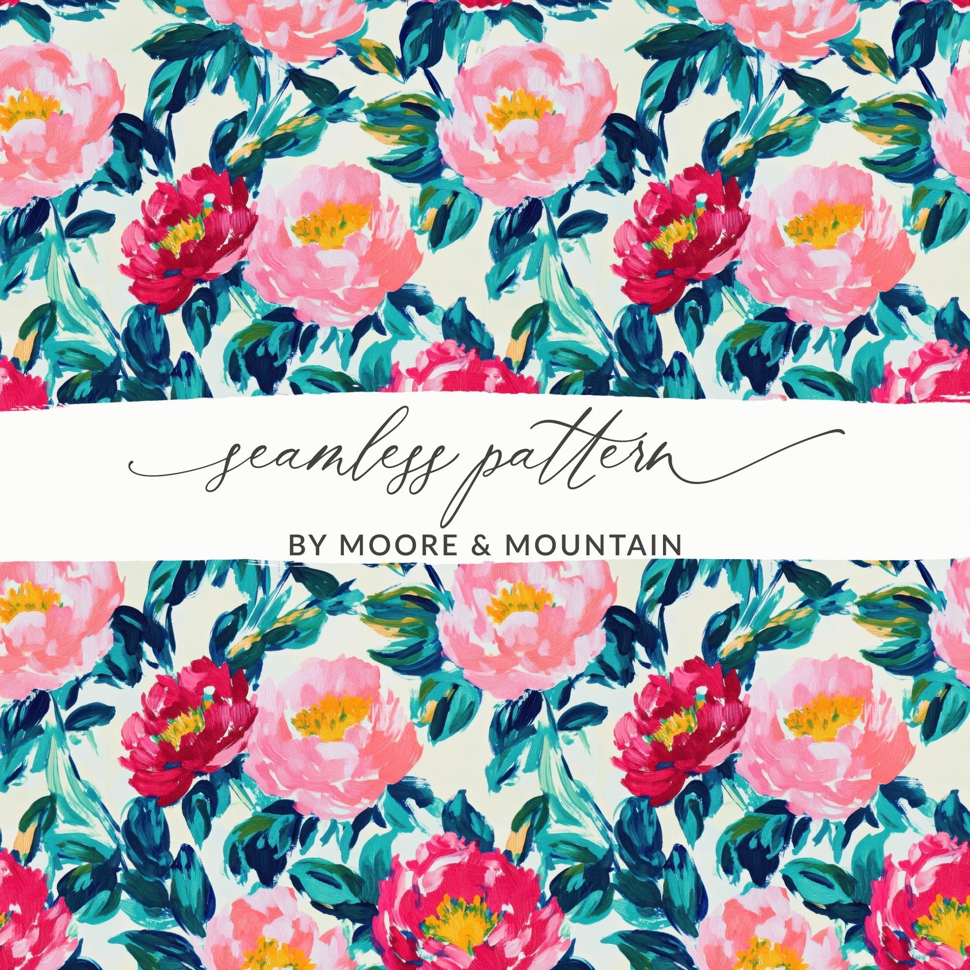 Beautiful Floral Print With Dark Green Leaves Digital - Moore and Mountain