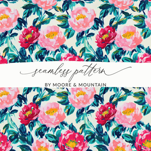 Beautiful Floral Print With Dark Green Leaves Digital - Moore and Mountain