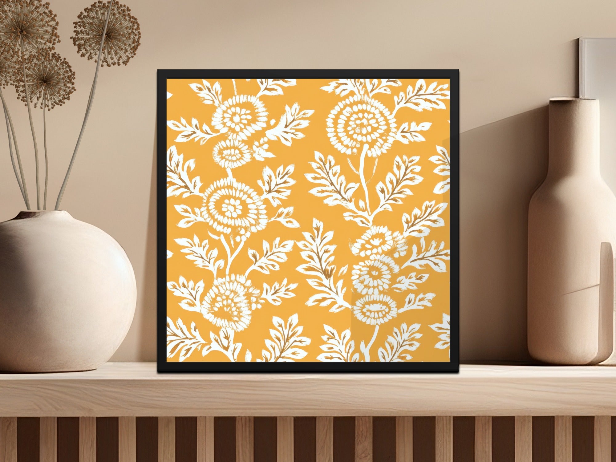 Beautiful Yellow Kalamkari Dandelion Seamless Pattern - Moore and Mountain