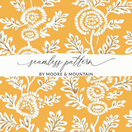 Beautiful Yellow Kalamkari Dandelion Seamless Pattern - Moore and Mountain