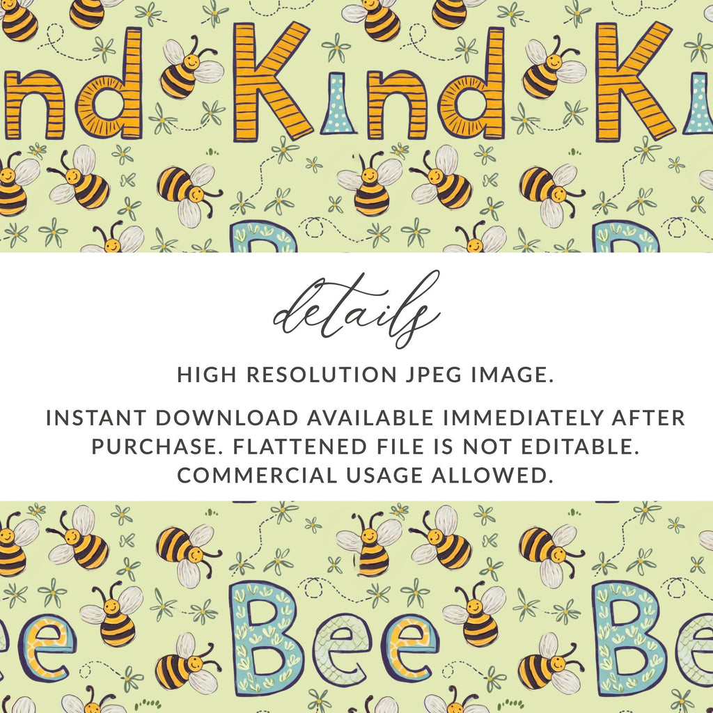 Bee Kind Seamless Pattern, Digital Download, Cute Bees, Nursery Print, Digital Paper Pack, Two Scales, Commercial Use, Scrapbook Paper - Moore and Mountain