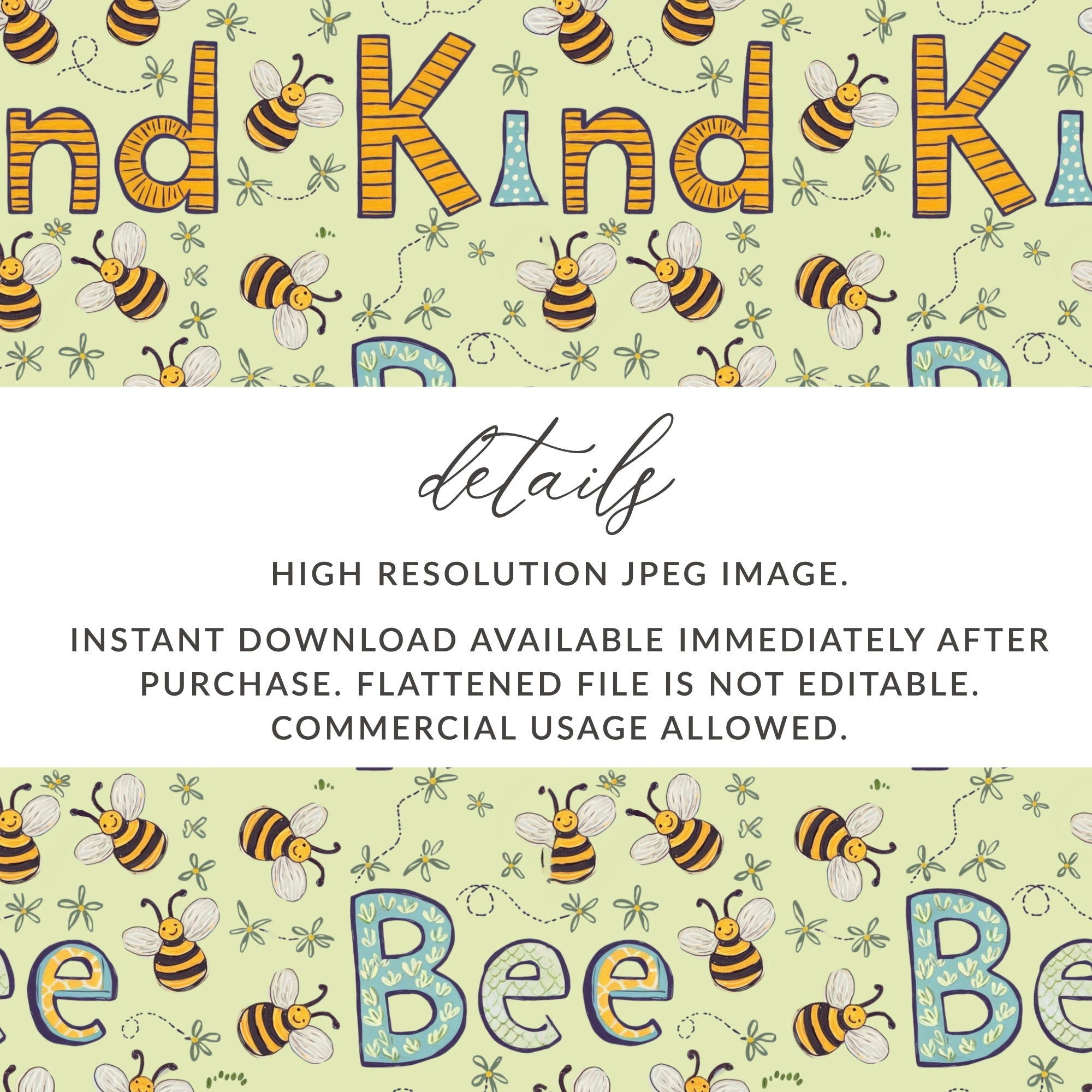 Bee Kind Seamless Pattern, Digital Download, Cute Bees, Nursery Print, Digital Paper Pack, Two Scales, Commercial Use, Scrapbook Paper - Moore and Mountain