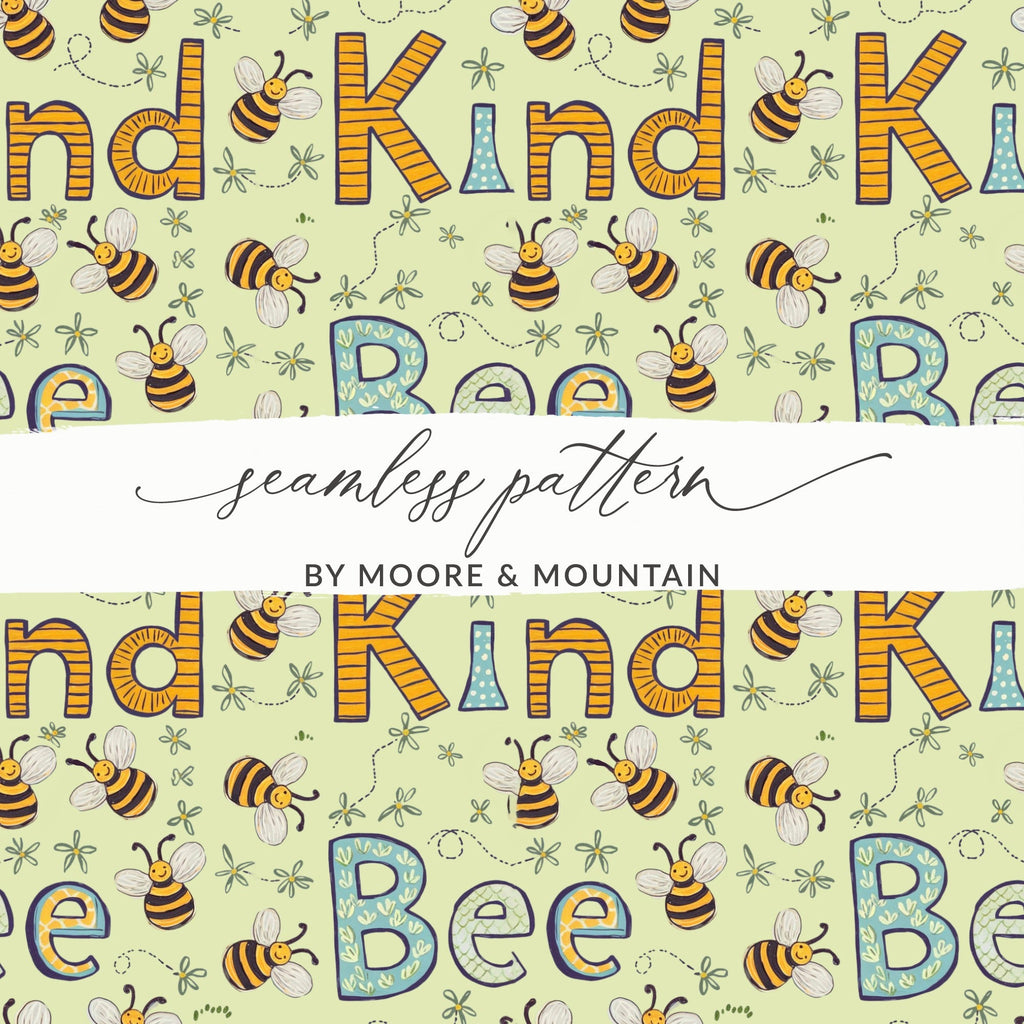 Bee Kind Seamless Pattern, Digital Download, Cute Bees, Nursery Print, Digital Paper Pack, Two Scales, Commercial Use, Scrapbook Paper - Moore and Mountain