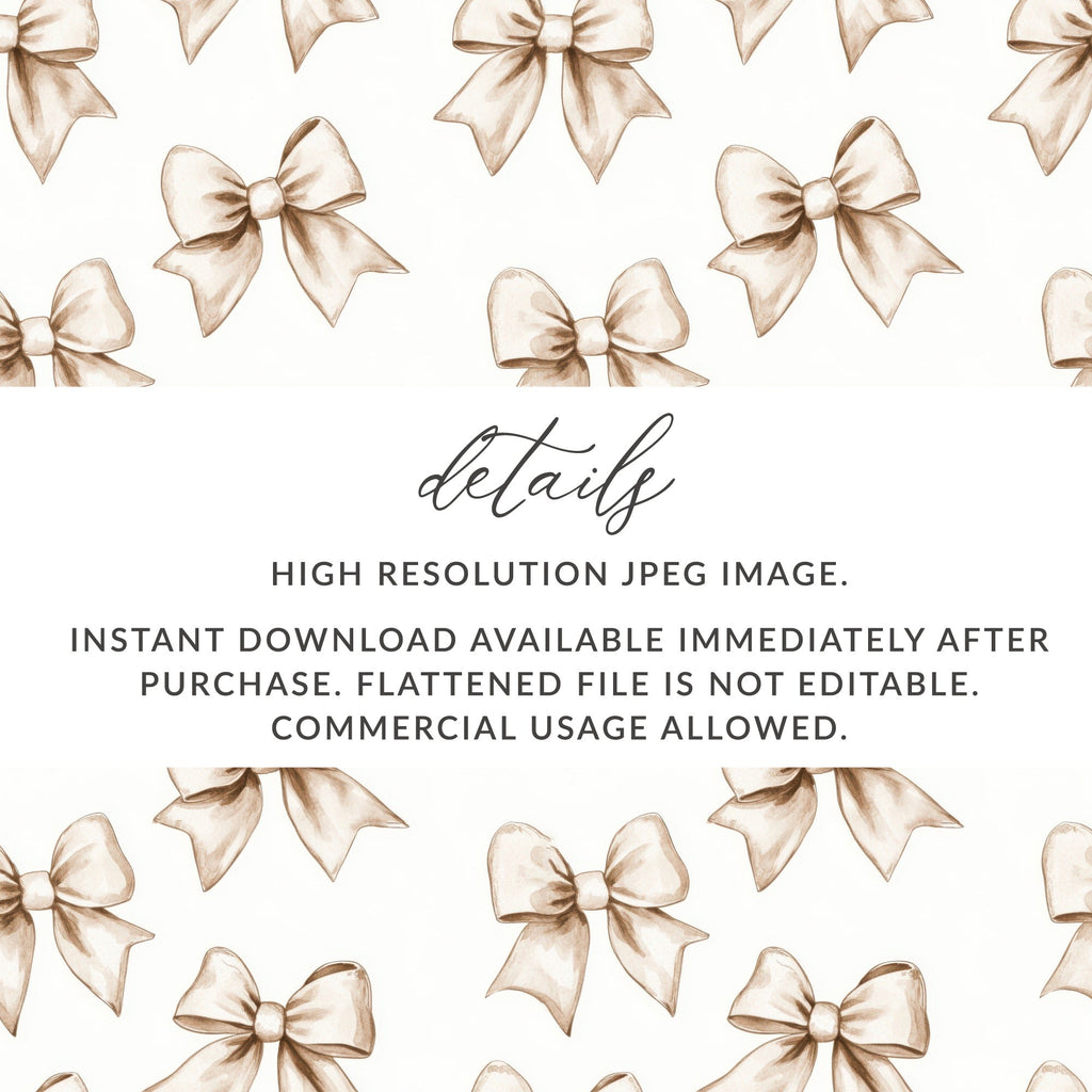 Beige Bows Seamless Pattern Digital, Neutral Bow Tie Design, Watercolor Bows Digital Paper, Scrapbook Paper, Printable Fabric Design - Moore and Mountain