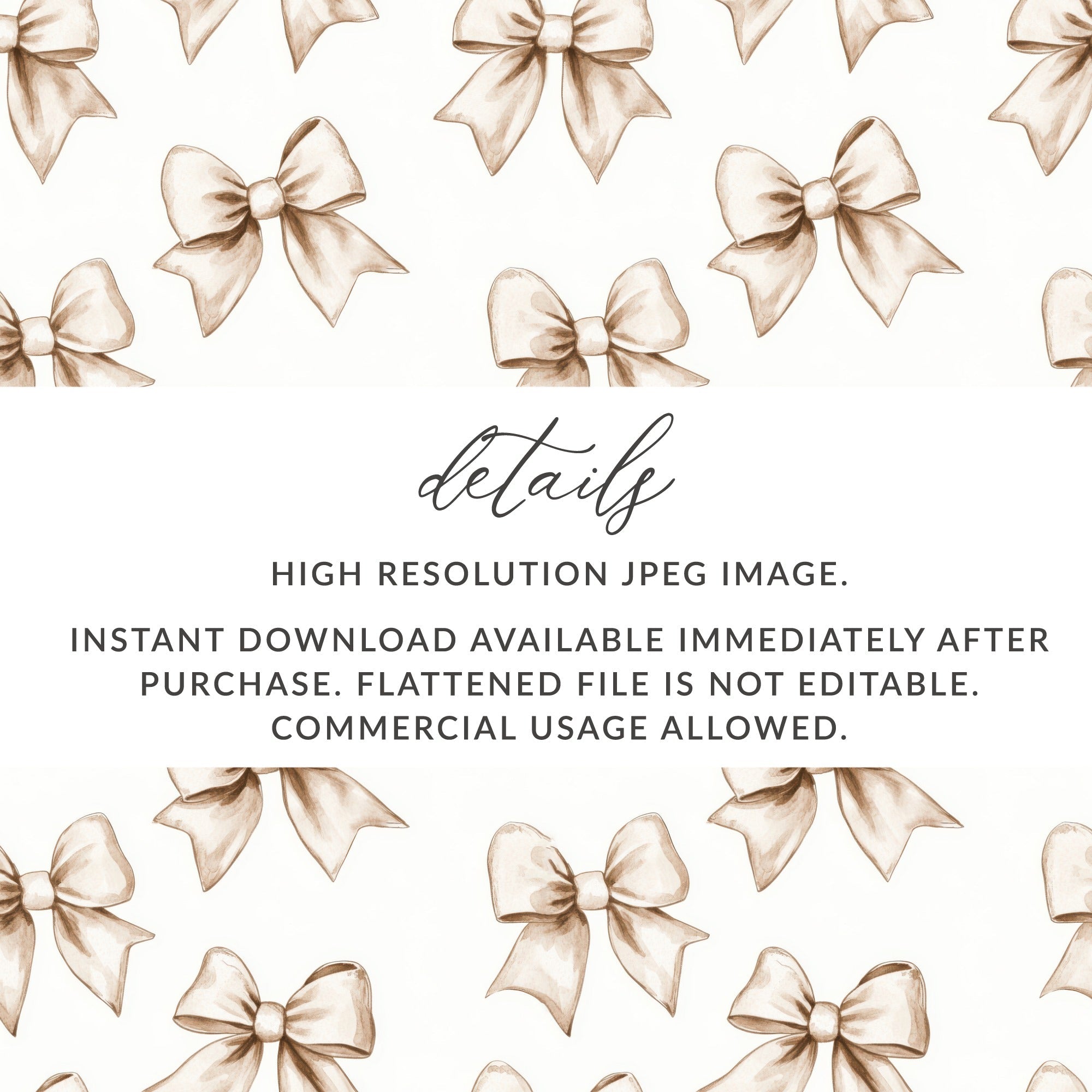 Beige Bows Seamless Pattern Digital, Neutral Bow Tie Design, Watercolor Bows Digital Paper, Scrapbook Paper, Printable Fabric Design - Moore and Mountain