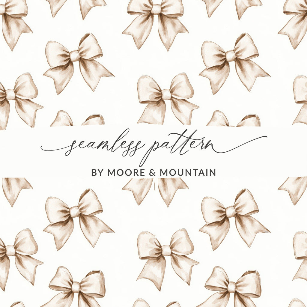 Beige Bows Seamless Pattern Digital, Neutral Bow Tie Design, Watercolor Bows Digital Paper, Scrapbook Paper, Printable Fabric Design - Moore and Mountain