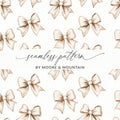 Beige Bows Seamless Pattern Digital, Neutral Bow Tie Design, Watercolor Bows Digital Paper, Scrapbook Paper, Printable Fabric Design - Moore and Mountain