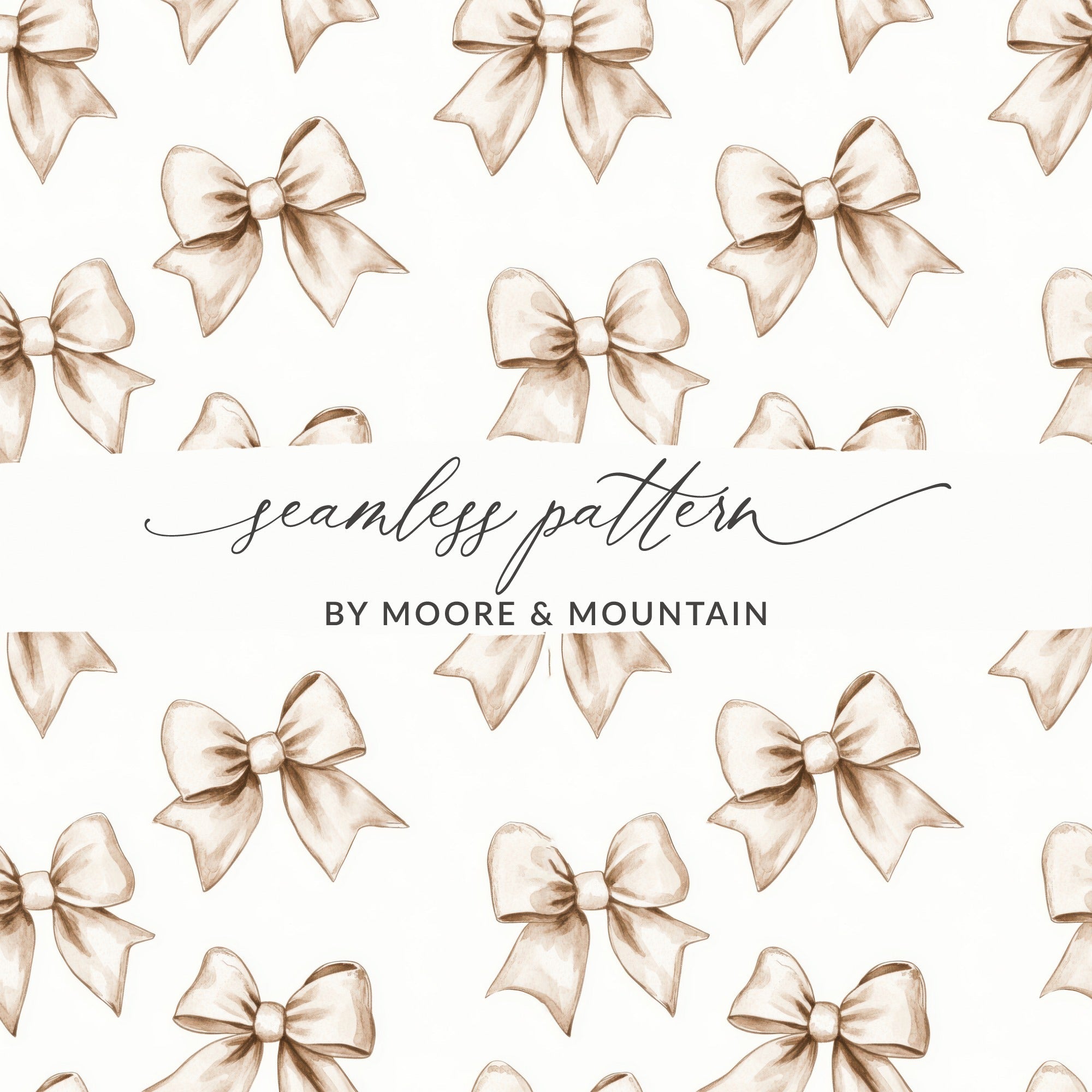 Beige Bows Seamless Pattern Digital, Neutral Bow Tie Design, Watercolor Bows Digital Paper, Scrapbook Paper, Printable Fabric Design - Moore and Mountain