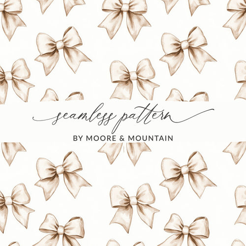 Beige Bows Seamless Pattern Digital, Neutral Bow Tie Design, Watercolor Bows Digital Paper, Scrapbook Paper, Printable Fabric Design - Moore and Mountain