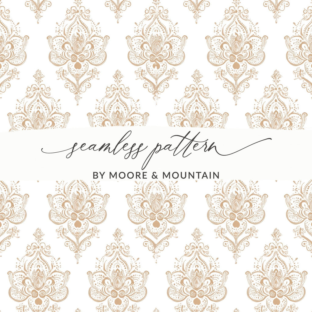 Beige Damask Digital Paper, Seamless Pattern, Neutral Background, Printable Fabric Pattern, Scrapbook Paper, Digital Download - Moore and Mountain
