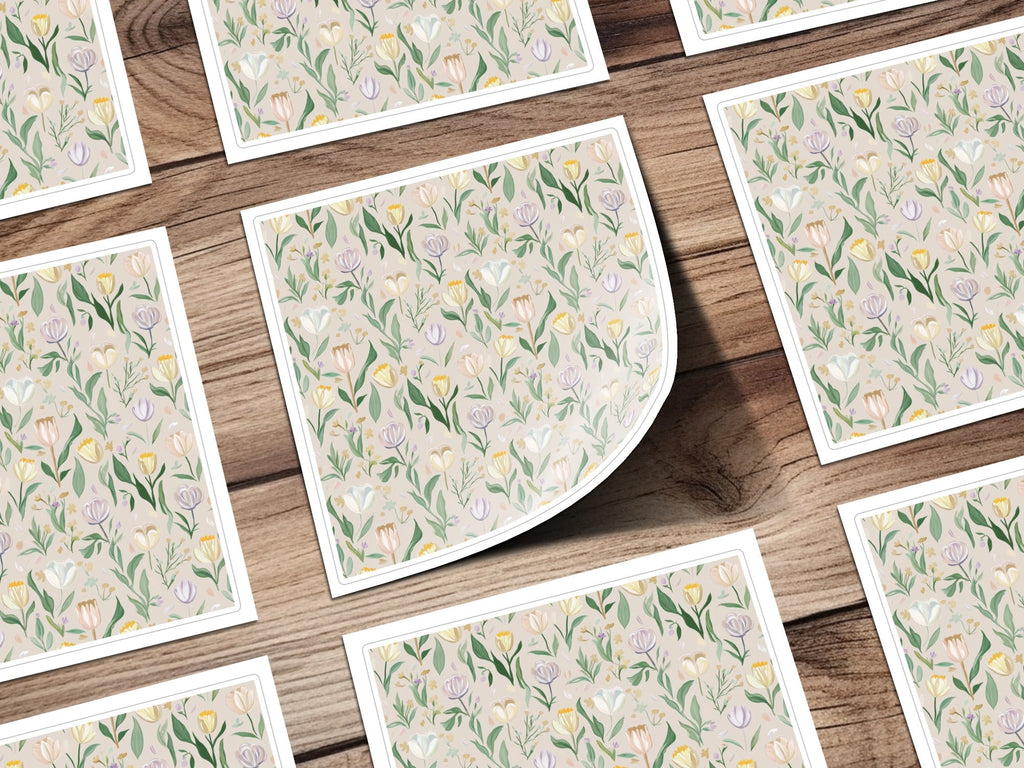 Beige Floral Digital Paper, Watercolor Tulip Pattern, Spring Flower Print, Neutral Seamless Background, Aesthetic Design, for Crafts, Fabric - Moore and Mountain