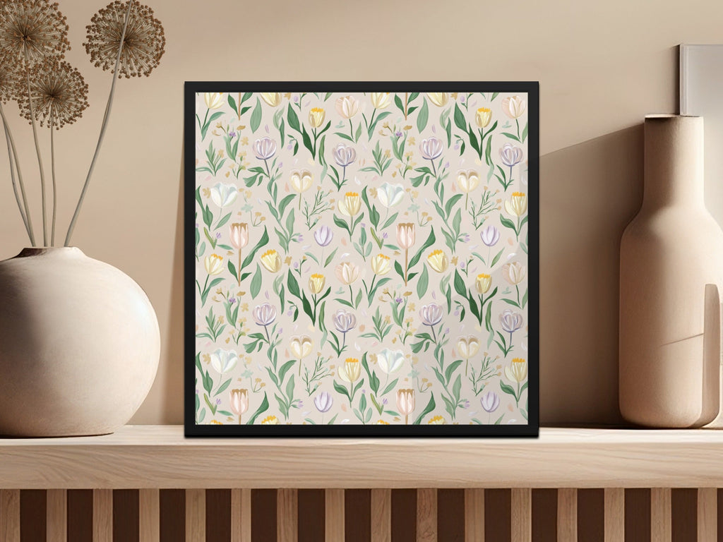 Beige Floral Digital Paper, Watercolor Tulip Pattern, Spring Flower Print, Neutral Seamless Background, Aesthetic Design, for Crafts, Fabric - Moore and Mountain