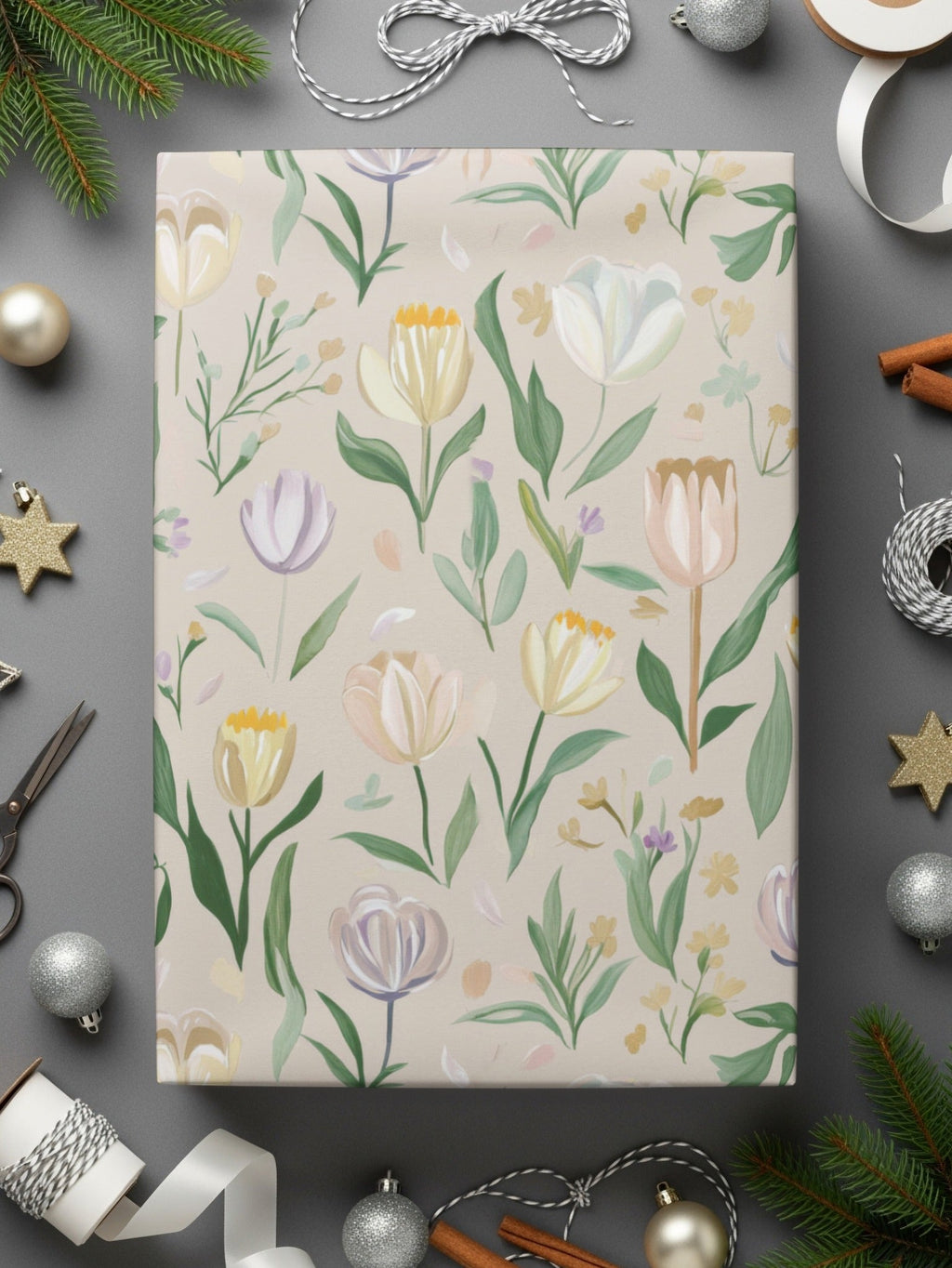 Beige Floral Digital Paper, Watercolor Tulip Pattern, Spring Flower Print, Neutral Seamless Background, Aesthetic Design, for Crafts, Fabric - Moore and Mountain