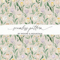 Beige Floral Digital Paper, Watercolor Tulip Pattern, Spring Flower Print, Neutral Seamless Background, Aesthetic Design, for Crafts, Fabric - Moore and Mountain