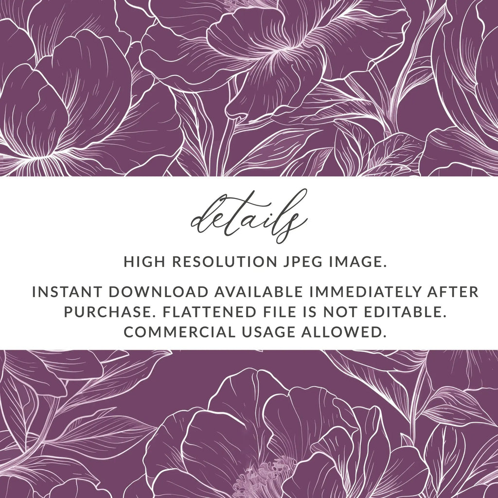 Bergundy Line Art Floral Maroon Seamless Pattern Digital Paper, Flower Line Art Pattern, Dark Purple Fabric Design, Seamless Paper - Moore and Mountain