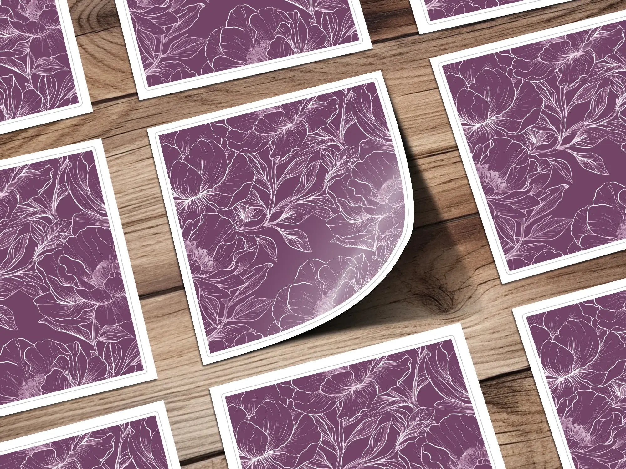 Bergundy Line Art Floral Maroon Seamless Pattern Digital Paper, Flower Line Art Pattern, Dark Purple Fabric Design, Seamless Paper - Moore and Mountain