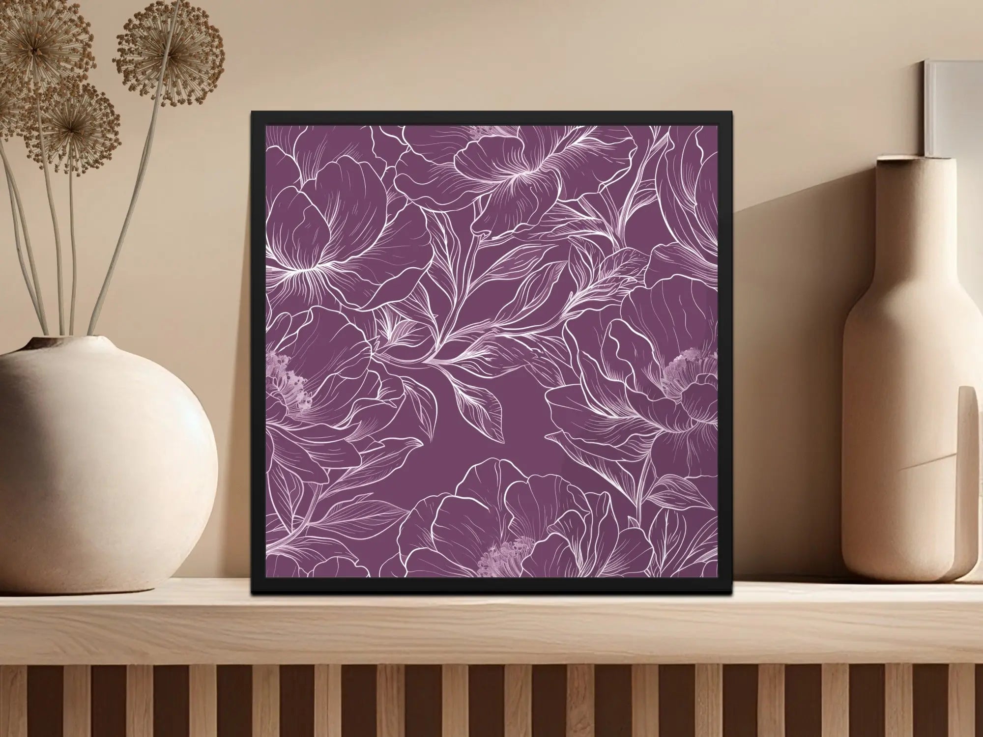 Bergundy Line Art Floral Maroon Seamless Pattern Digital Paper, Flower Line Art Pattern, Dark Purple Fabric Design, Seamless Paper - Moore and Mountain
