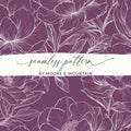 Bergundy Line Art Floral Maroon Seamless Pattern Digital Paper, Flower Line Art Pattern, Dark Purple Fabric Design, Seamless Paper - Moore and Mountain