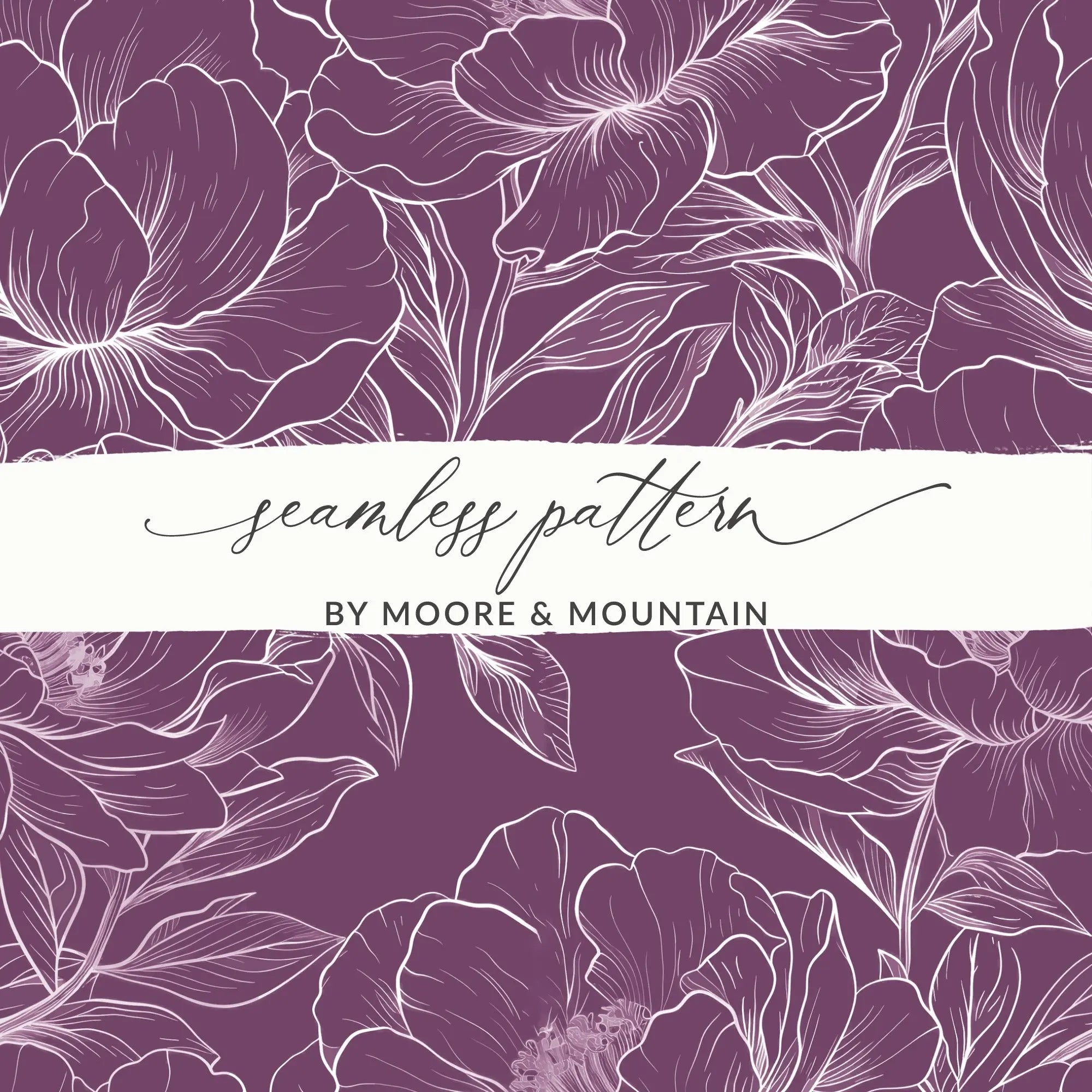 Bergundy Line Art Floral Maroon Seamless Pattern Digital Paper, Flower Line Art Pattern, Dark Purple Fabric Design, Seamless Paper - Moore and Mountain