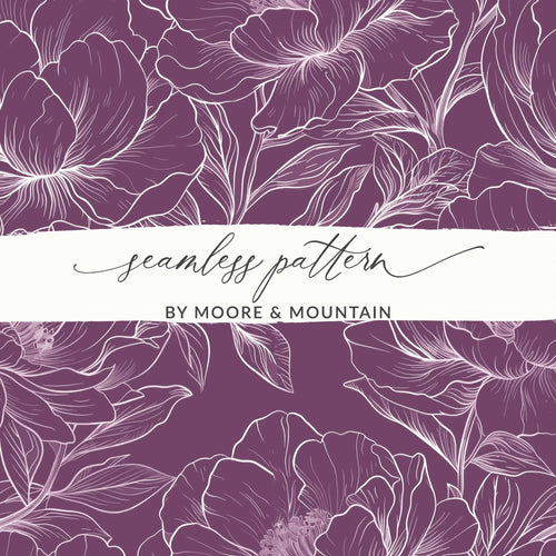 Bergundy Line Art Floral Maroon Seamless Pattern Digital Paper, Flower Line Art Pattern, Dark Purple Fabric Design, Seamless Paper - Moore and Mountain