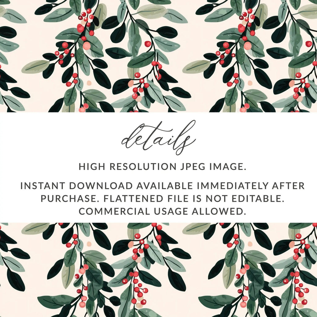 Berries and Leaves Digital Paper, Seamless Botanical Pattern, Watercolor Floral Design, Nature Print, Scrapbook Paper, Fabric Design - Moore and Mountain