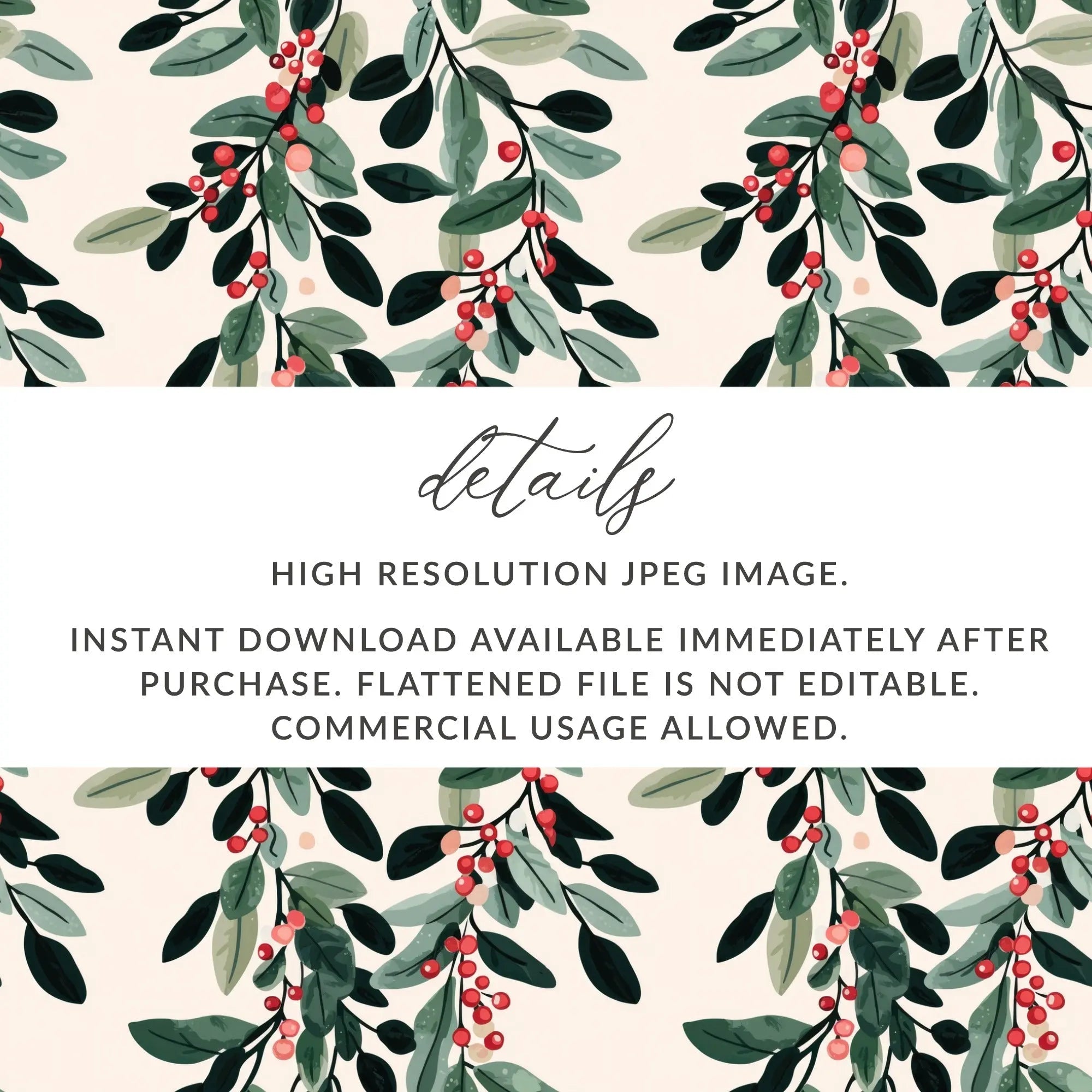 Berries and Leaves Digital Paper, Seamless Botanical Pattern, Watercolor Floral Design, Nature Print, Scrapbook Paper, Fabric Design - Moore and Mountain