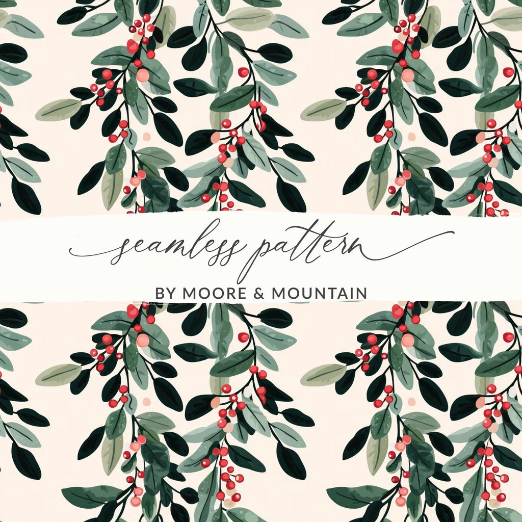 Berries and Leaves Digital Paper, Seamless Botanical Pattern, Watercolor Floral Design, Nature Print, Scrapbook Paper, Fabric Design - Moore and Mountain