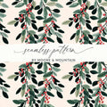 Berries and Leaves Digital Paper, Seamless Botanical Pattern, Watercolor Floral Design, Nature Print, Scrapbook Paper, Fabric Design - Moore and Mountain
