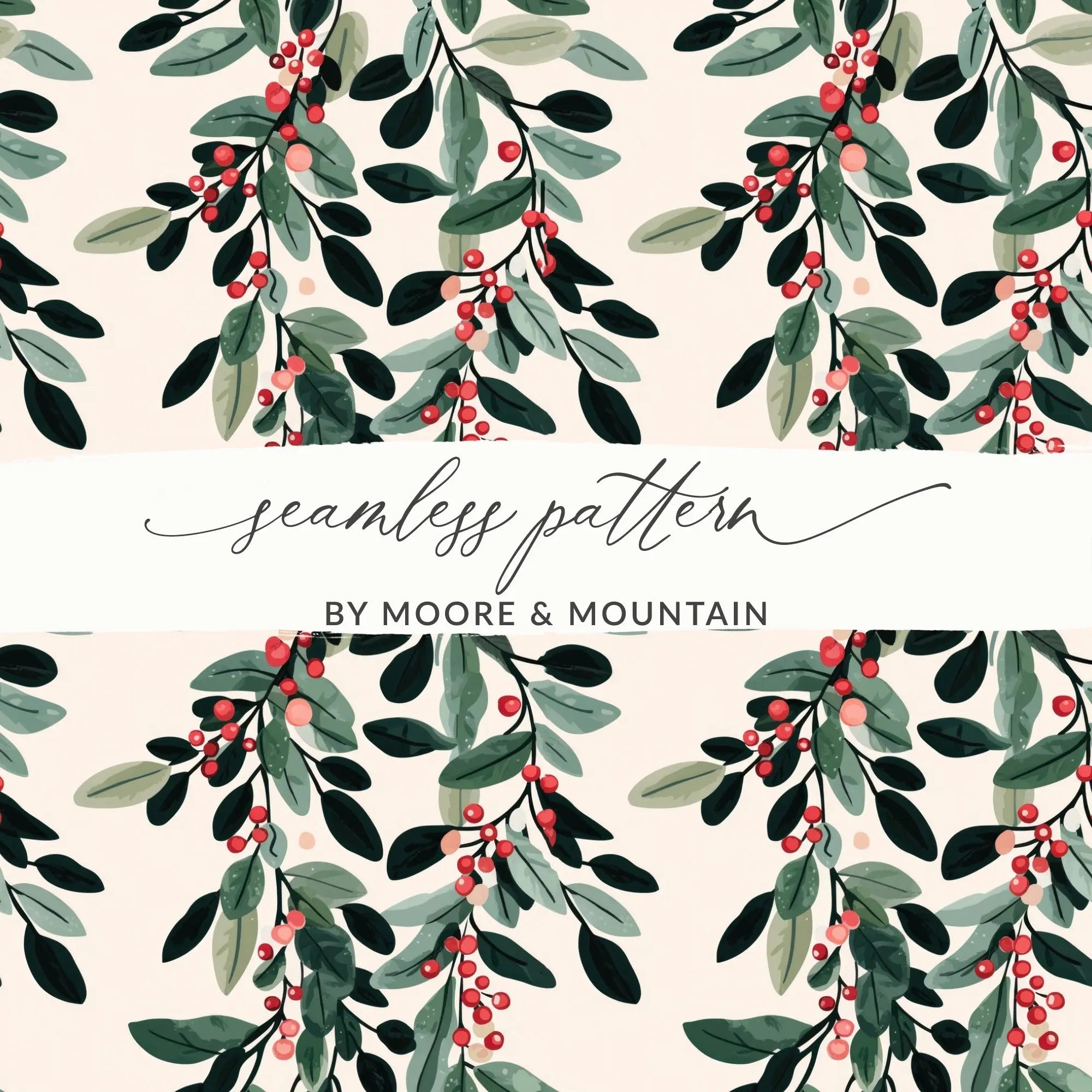 Berries and Leaves Digital Paper, Seamless Botanical Pattern, Watercolor Floral Design, Nature Print, Scrapbook Paper, Fabric Design - Moore and Mountain