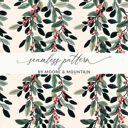 Berries and Leaves Digital Paper, Seamless Botanical Pattern, Watercolor Floral Design, Nature Print, Scrapbook Paper, Fabric Design - Moore and Mountain