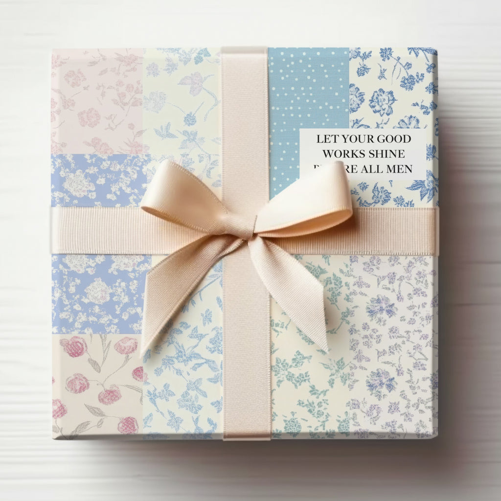 Floral Pattern Gift Box with Ribbon and Inspirational Quote