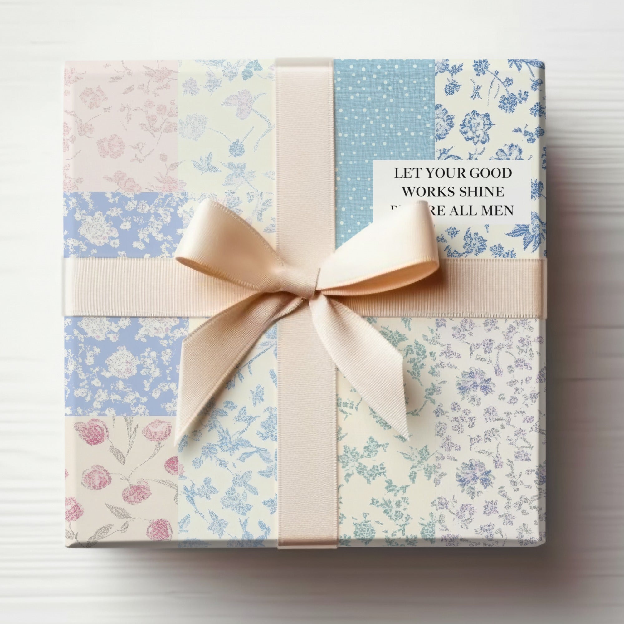 Floral Pattern Gift Box with Ribbon and Inspirational Quote