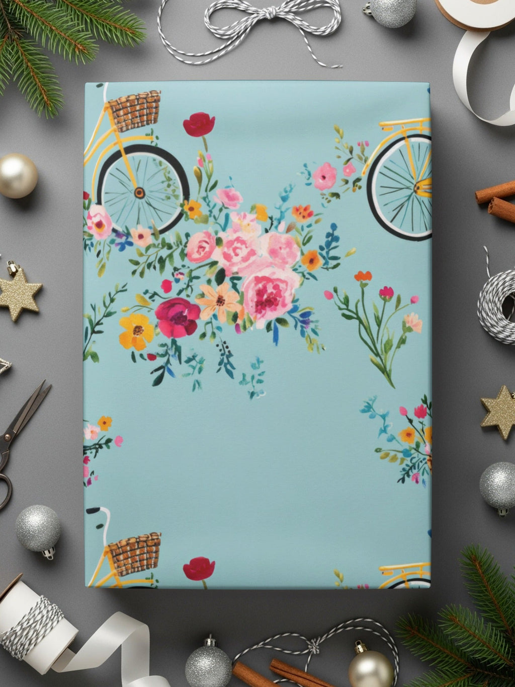 Bicycle Floral Pattern Digital Paper, Seamless Bike Flowers Design, Repeatable Tile, Scrapbooking Paper, Fabric Design, Digital Download - Moore and Mountain