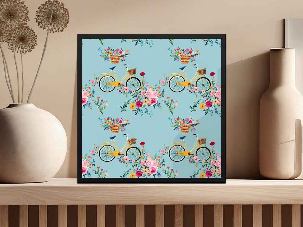 Bicycle Floral Pattern Digital Paper, Seamless Bike Flowers Design, Repeatable Tile, Scrapbooking Paper, Fabric Design, Digital Download - Moore and Mountain