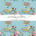 Bicycle Floral Pattern Digital Paper, Seamless Bike Flowers Design, Repeatable Tile, Scrapbooking Paper, Fabric Design, Digital Download - Moore and Mountain