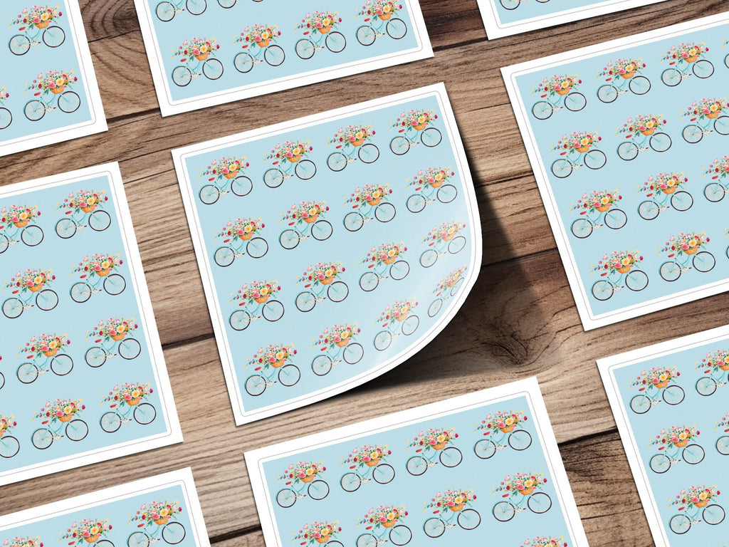 Bicycle Flower Basket Digital Paper, Seamless Pattern, Watercolor Bike Clipart, Floral Bike Design, Spring Digital Paper, Digital Download - Moore and Mountain