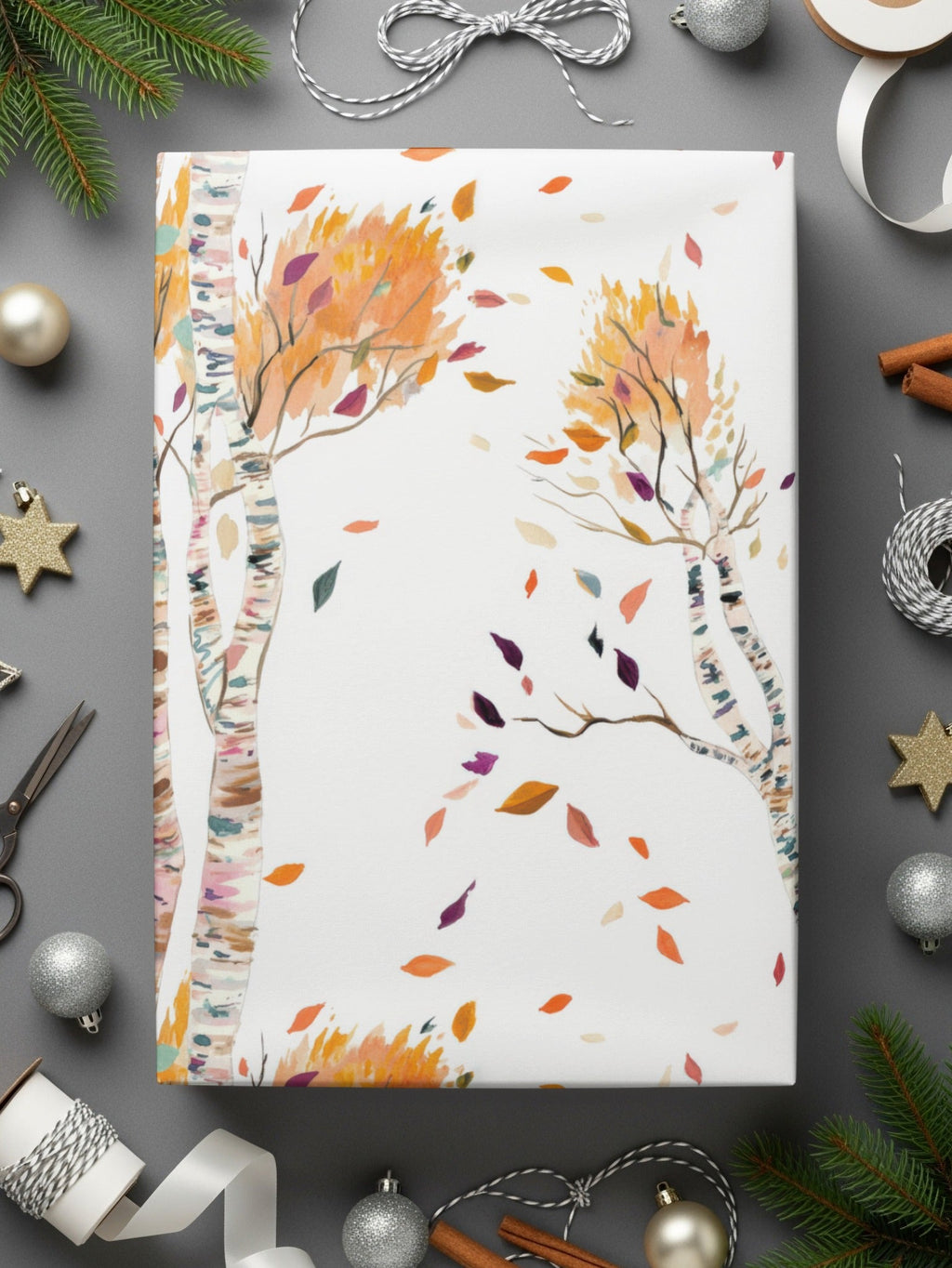Birch Tree Digital Paper, Seamless Autumn Pattern, Fall Leaves Image, Watercolor Trees Digital Download, Printable Scrapbook Paper - Moore and Mountain