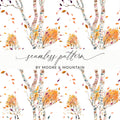 Birch Tree Digital Paper, Seamless Autumn Pattern, Fall Leaves Image, Watercolor Trees Digital Download, Printable Scrapbook Paper - Moore and Mountain