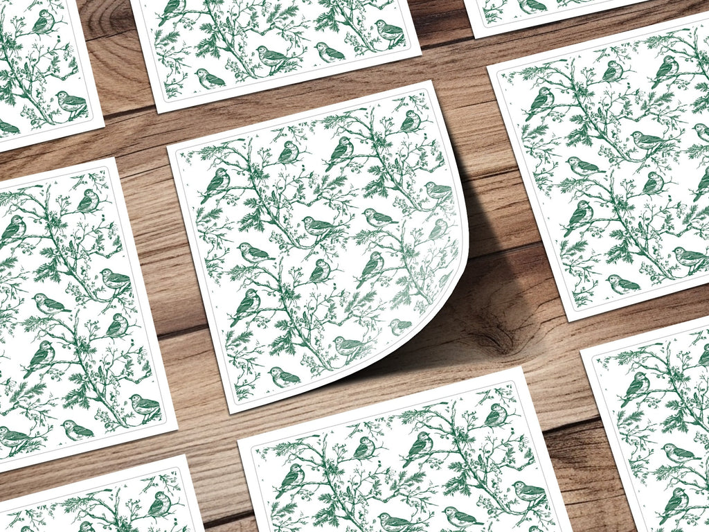 Bird Branch Seamless Pattern, Green on White, Digital Paper, Fabric Design, Scrapbooking, Printable, Floral Pattern, Nature Inspired Art - Moore and Mountain