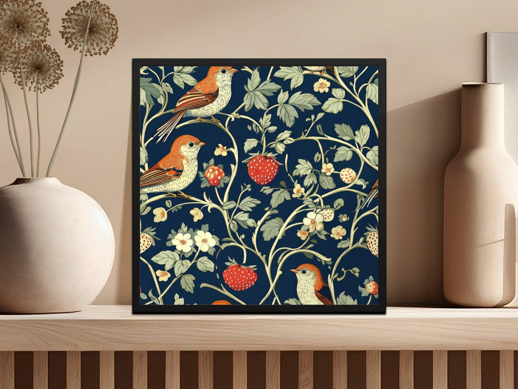 Bird Strawberry Digital Pattern, Seamless Tileable Design, Vintage Inspired Paper, Fabric Print, Floral, JPEG Files - Moore and Mountain