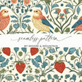 Bird Strawberry Floral Digital Seamless Pattern, Cottagecore Print, JPEG Fabric Design, Scrapbook Paper, Digital Download, Two Scales - Moore and Mountain