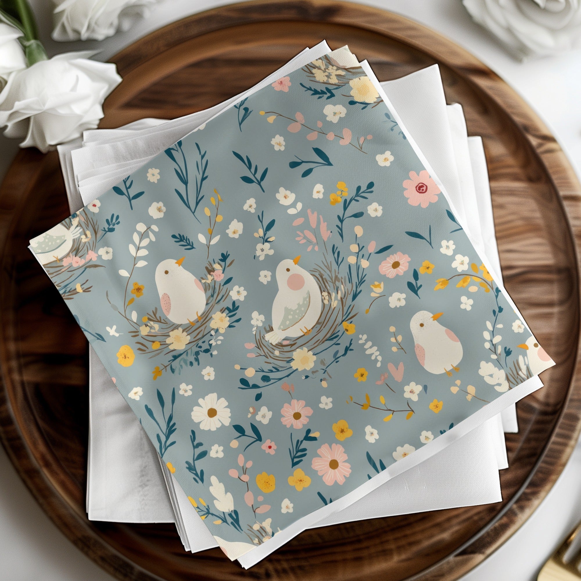 Bird and Blossom Digital Paper, Seamless Pattern File, Floral Nest Print, Nursery Decor Download, Scrapbooking Digital, Spring Pattern - Moore and Mountain