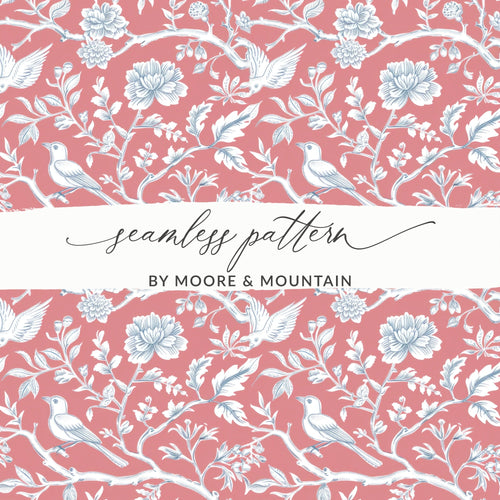 Bird and Floral Digital Seamless Pattern, Repeating Pattern Design, Textile Design, Scrapbooking, Wallpaper, Digital Paper - Moore and Mountain