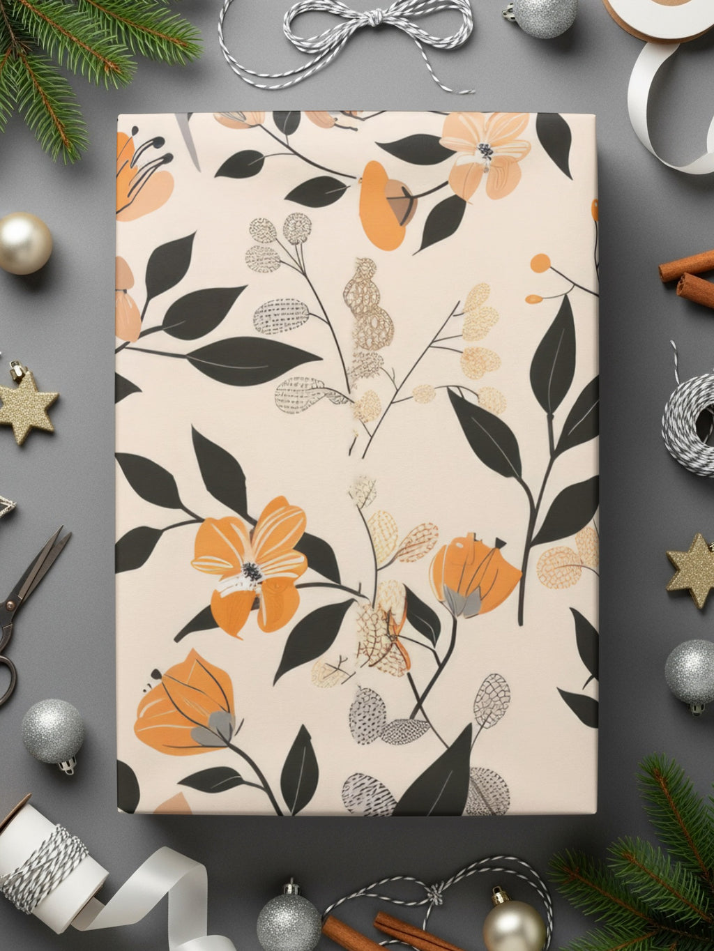 Elegant Floral Christmas Gift Wrapping Paper 50 sq ft