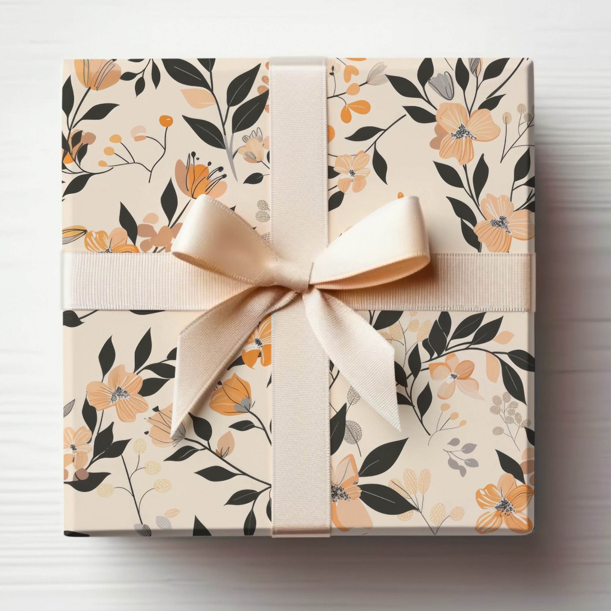 Elegant Floral Gift Box with Beige Ribbon
