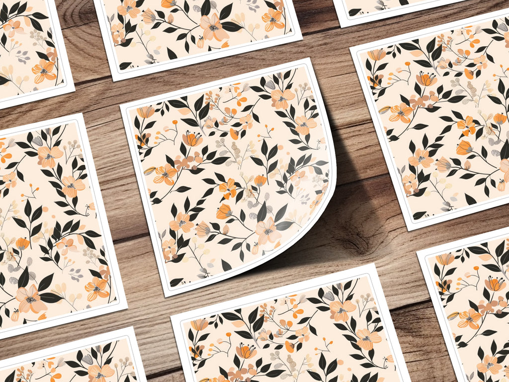 Floral Pattern with Orange and Black Leaves Sticker Sheet