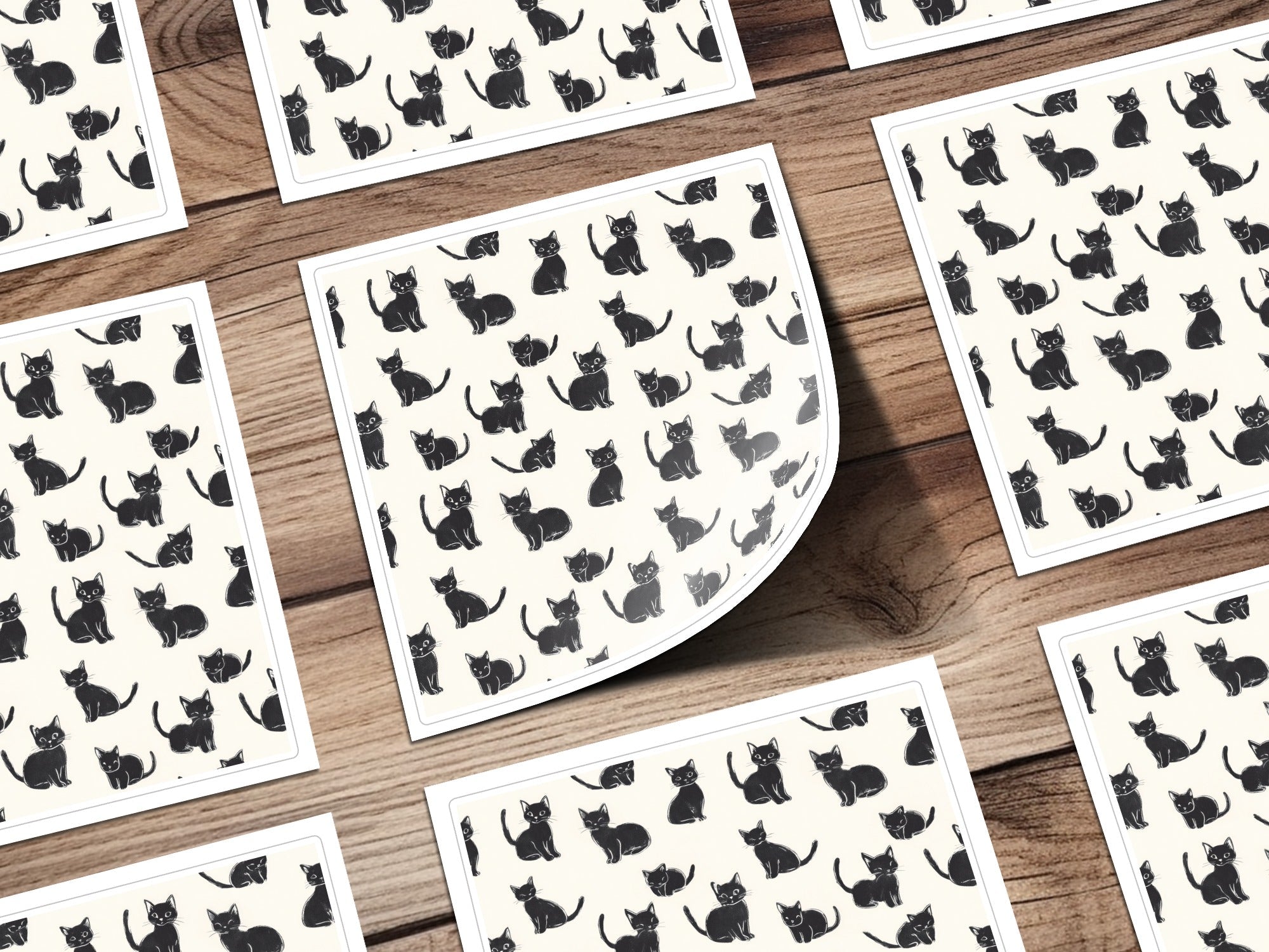 Black Cat Digital Paper, Kitten Seamless Pattern, Cute Animal Illustration, Digital Backgrounds, Scrapbooking, Crafts, Fabric, Commercial - Moore and Mountain